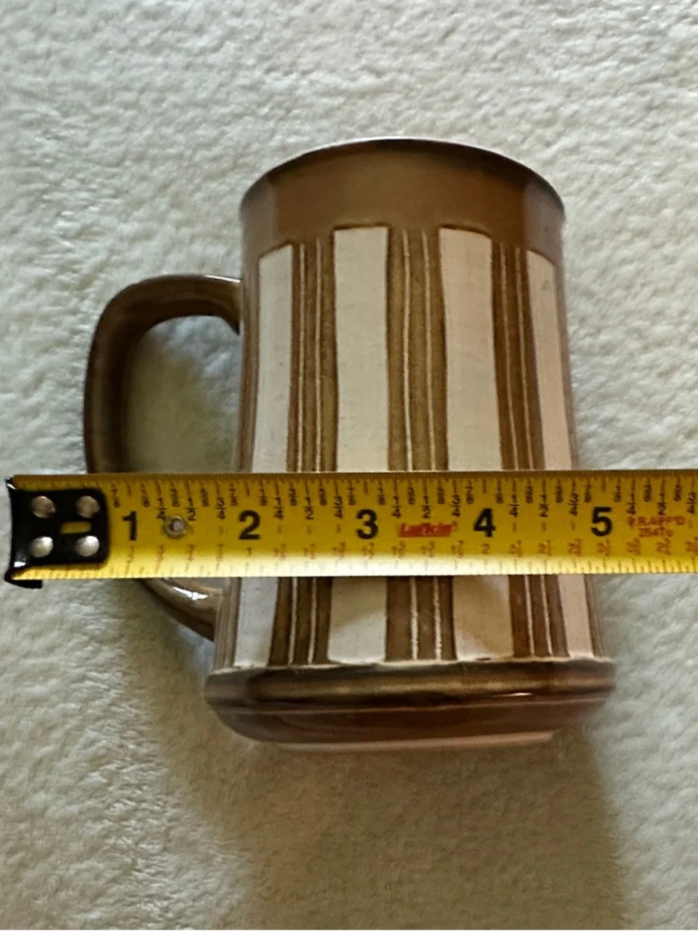 NWOT Vintage Brown & Cream Striped Ceramic Mug